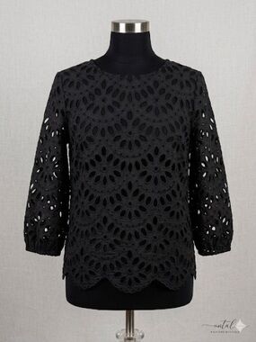 Ann Taylor Black Eyelet Lace Blouse size XL
